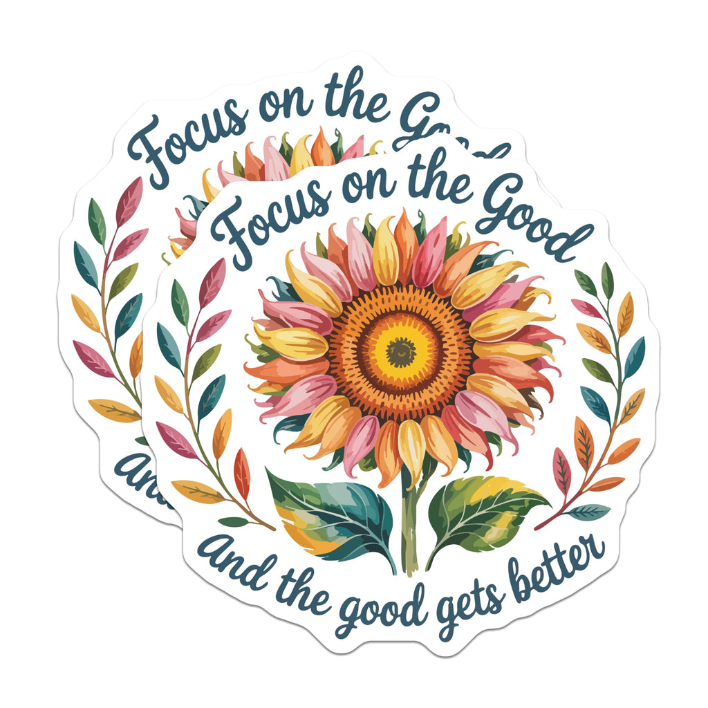 (2 Pack) Vibrant Sunflower Magnets - Focus on the Good Quote Art - Positive Affirmation Decor - Motivational Kitchen Office - 5 Inches On Longest Side - Thick Durable Magnet - Made in USA - MAG22536