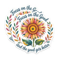 (2 Pack) Vibrant Sunflower Magnets - Focus on the Good Quote Art - Positive Affirmation Decor - Motivational Kitchen Office - 5 Inches On Longest Side - Thick Durable Magnet - Made in USA - MAG22536