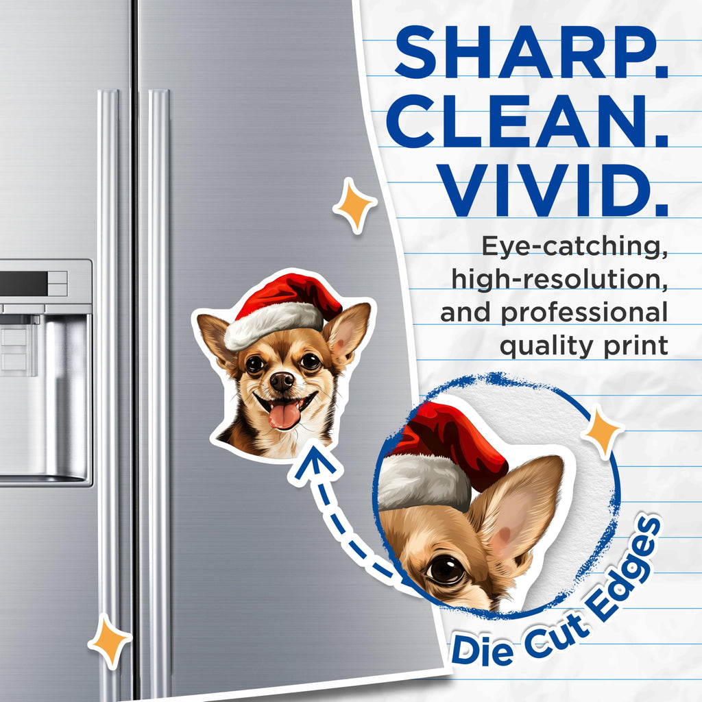 (2 Pack) Chihuahua Christmas Magnets - Santa Hat Dog Decor - Festive Pet Refrigerator Art - 5 Inches On Longest Side - Thick Durable Magnet - Made in USA - MAG28943