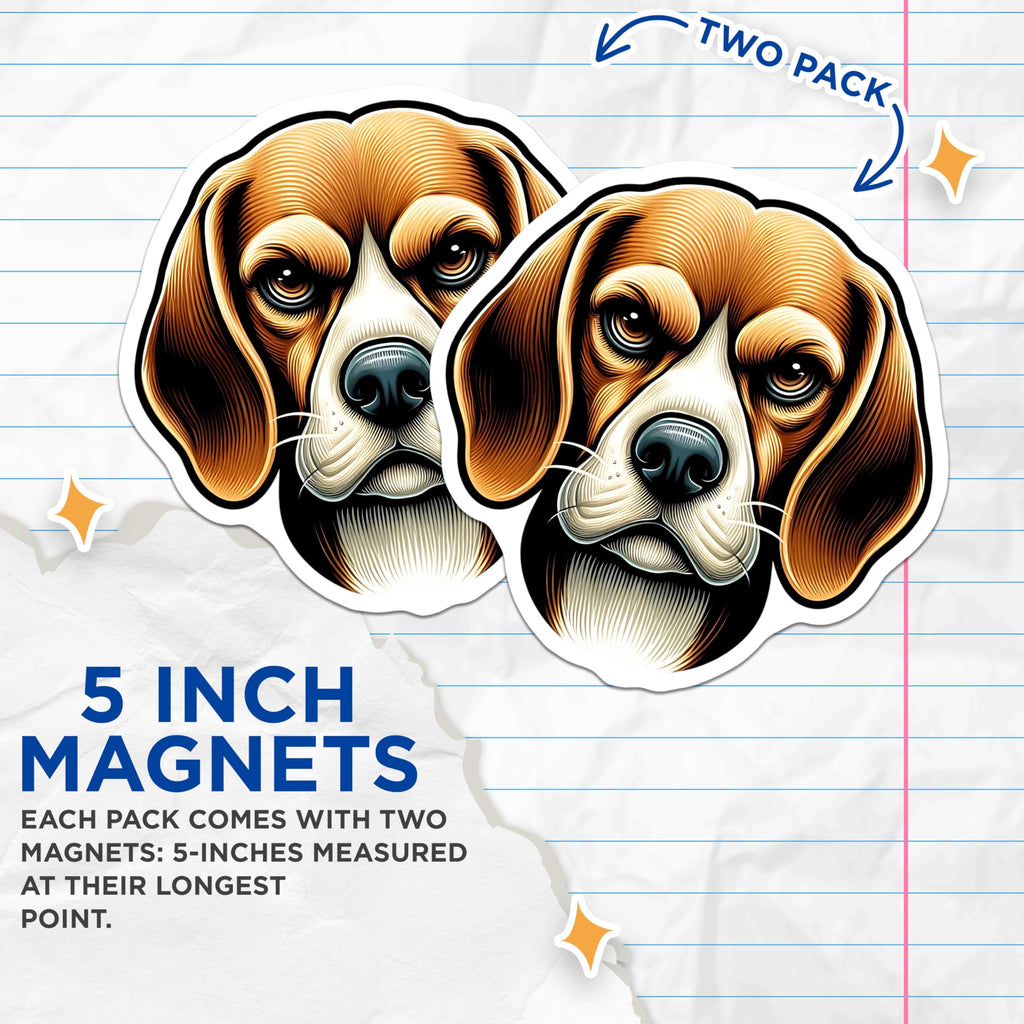 (2 Pack) Beagle Dog Magnets - Pet Lover Gift - Fridge Decorations Cute Dog - 5" On Longest Side - Premium Magnet - for Cars, Refrigerators, Toolboxes, Lockers - Made in USA - MAG16319