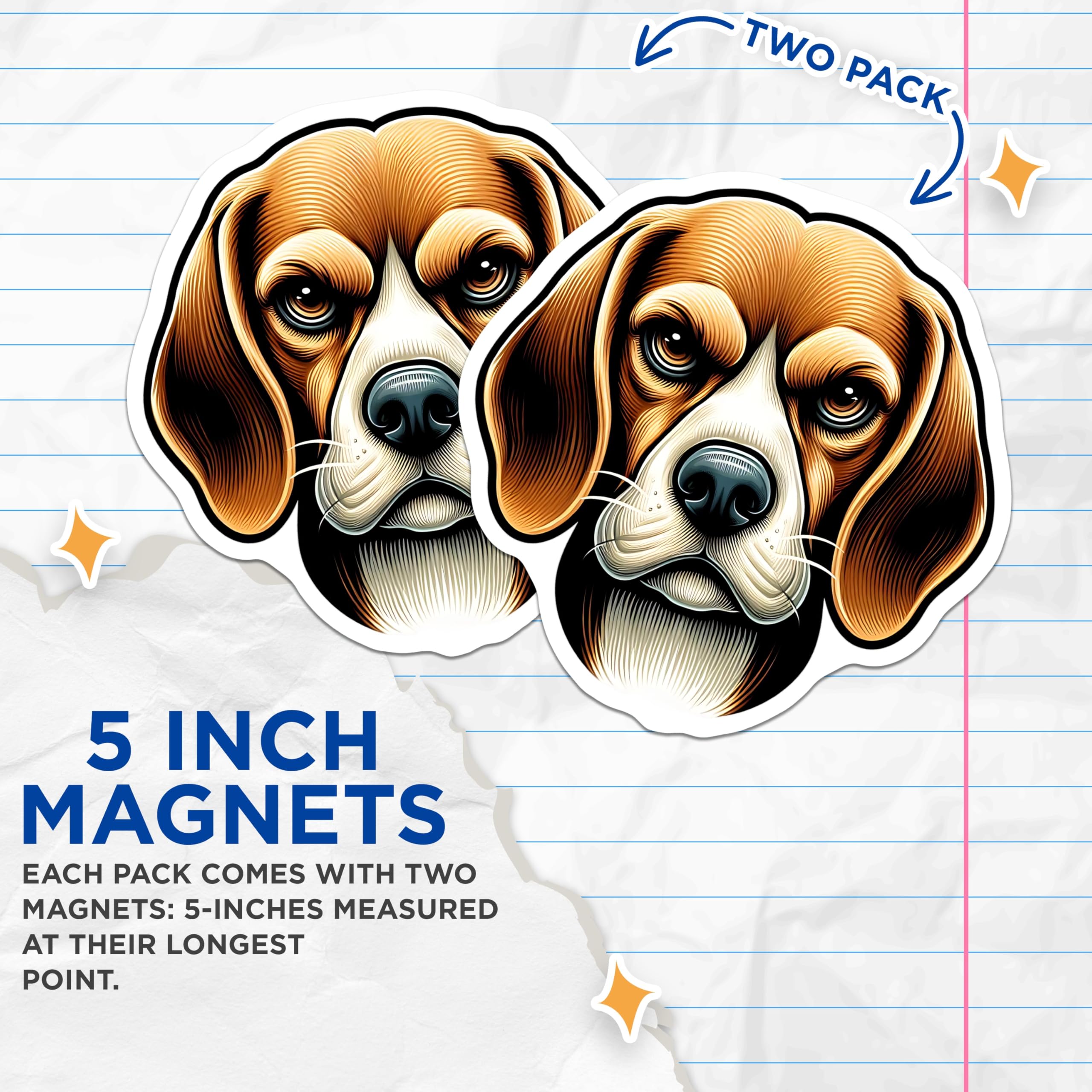 (2 Pack) Beagle Dog Magnets - Pet Lover Gift - Fridge Decorations Cute Dog - 5" On Longest Side - Premium Magnet - for Cars, Refrigerators, Toolboxes, Lockers - Made in USA - MAG16319
