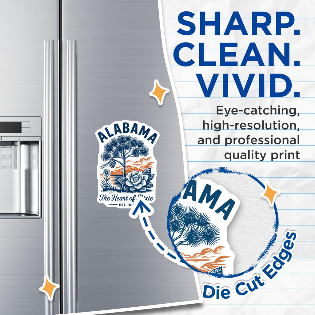 (2 Pack) Alabama Magnets - Heart of Dixie Decor - State Flower Magnolia - 5" On Longest Side - Premium Magnet - for Cars, Refrigerators, Toolboxes, Lockers - Made in USA - MAG18777