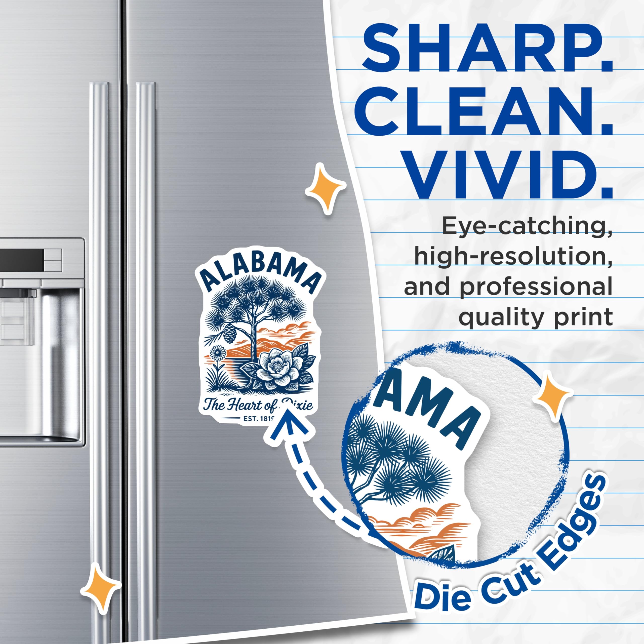 (2 Pack) Alabama Magnets - Heart of Dixie Decor - State Flower Magnolia - 5" On Longest Side - Premium Magnet - for Cars, Refrigerators, Toolboxes, Lockers - Made in USA - MAG18777