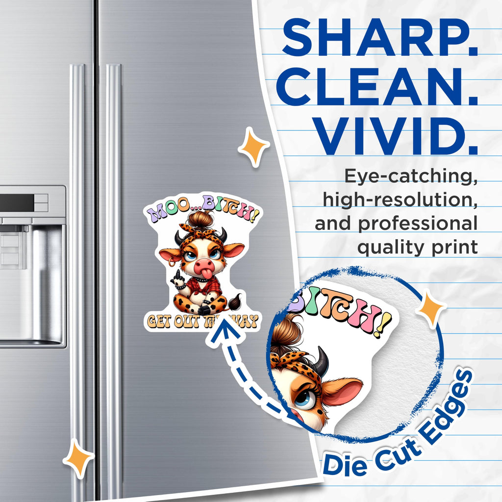 (2 Pack) Moo Bitch Magnets - Get Out The Way - Funny Cow Magnets for Fridge or Locker - 5" On Longest Side - for Cars, Fridges, Toolboxes - Made in USA - MAG3783