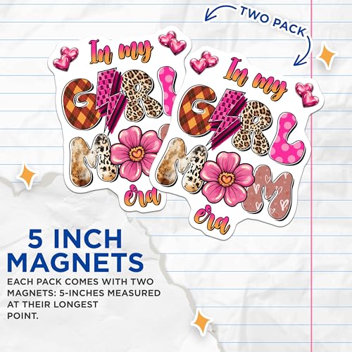 (2 Pack) Girl Mom Era Magnets Magnets - Floral Magnet - Colorful Refrigerator Magnet - 5" On Longest Side - Made in USA - Sticks to Refrigerators & Metal Surfaces - MAG8459