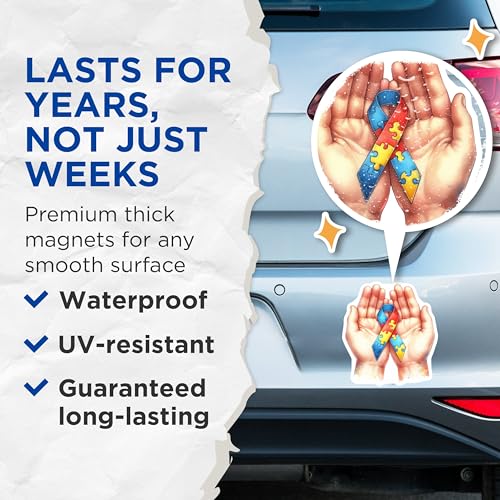 (2 Pack) Autism Awareness Magnets - Puzzle Ribbon - Support - Advocacy - 5" On Longest Side - for Cars, Fridges, Toolboxes - Made in USA - MAG6689