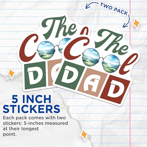 (2 Pack) The Cool Dad Stickers - Retro Dad Stickers - Father's Day Celebration Stickers - 5" On Longest Side - Sticks to Any Smooth Flat Surface - Made in USA - BMCS3235