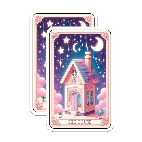 (2 Pack) The House Stickers - Cute House Sticker - Dreamy House Art Sticker - Starry Night House Sticker - 5" On Longest Side - Sticks to Smooth Flat Surfaces - Made in USA - BMCS5439