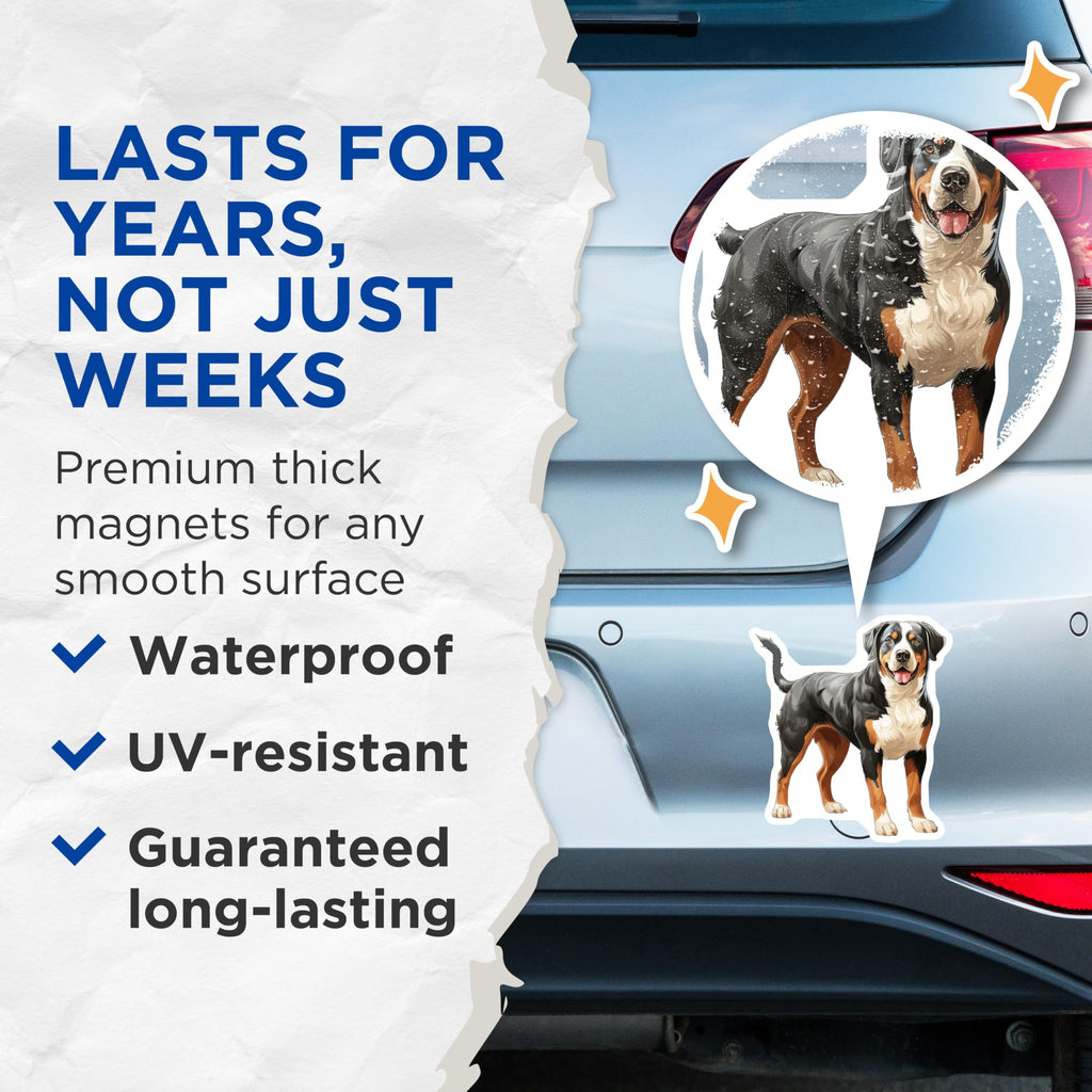 (2 Pack) Greater Swiss Mountain Dog Magnets - Swissy Breed Art - Dog Lover Home Decor - 5 Inches On Longest Side - Thick Durable Magnet - Made in USA - MAG28357