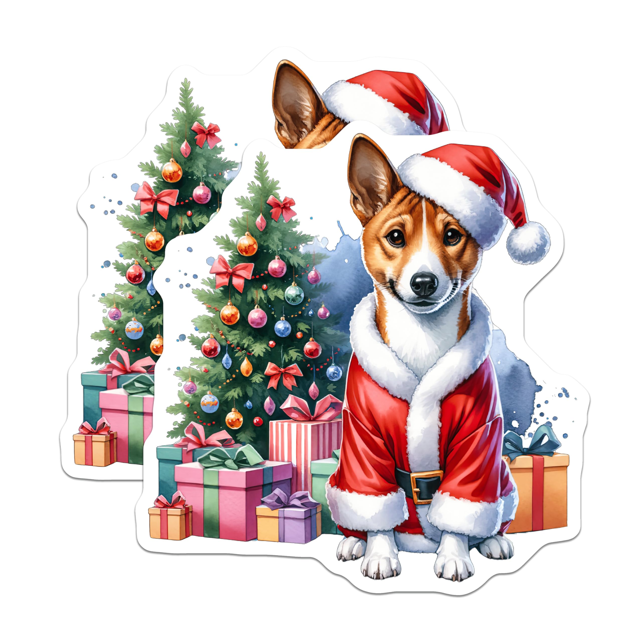 (2 Pack) Christmas Dog Magnets - Festive Santa Basenji Decor - Winter Holiday Canine Art - 5 Inches On Longest Side - Thick Durable Magnet - Made in USA - MAG24358
