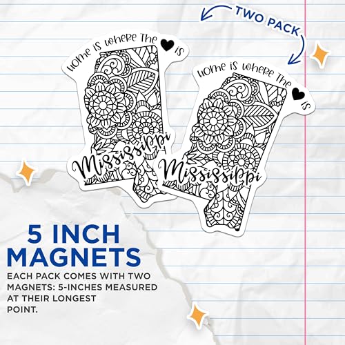 (2 Pack) Home is Where The Heart is Mississippi Magnets Magnets - State Love Decor - Southern Pride - 5" On Longest Side - Made in USA - Sticks to Refrigerators & Metal Surfaces - MAG9072