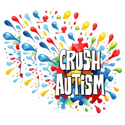 (3 Pack) Crush Autism Decals - Autism Awareness - Puzzle Piece Decals - 3 Inches On Longest Side - Easy Peel & Apply - Made in USA - 3MCS6896