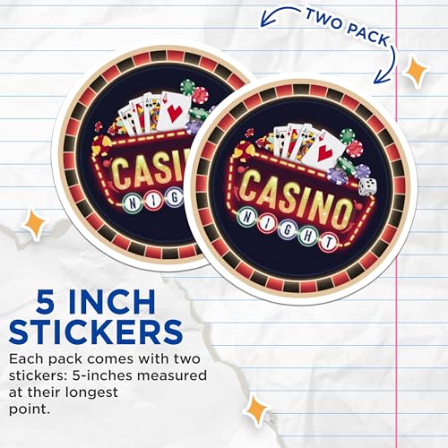 (2 Pack) Casino Night Stickers - Poker Cards - Gaming Night - 5" On Longest Side - Sticks to Smooth Flat Surfaces - Made in USA - BMCS6495