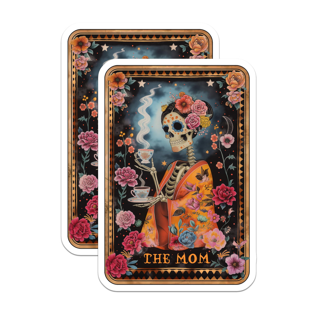 (2 Pack) Day of the Dead Mom Magnets - Sugar Skull Floral Skeleton - Tea Lover Calavera Art - Tarot Mother Refrigerator Decor - 5 Inches On Longest Side - Thick Durable Magnet - Made in USA - MAG23677