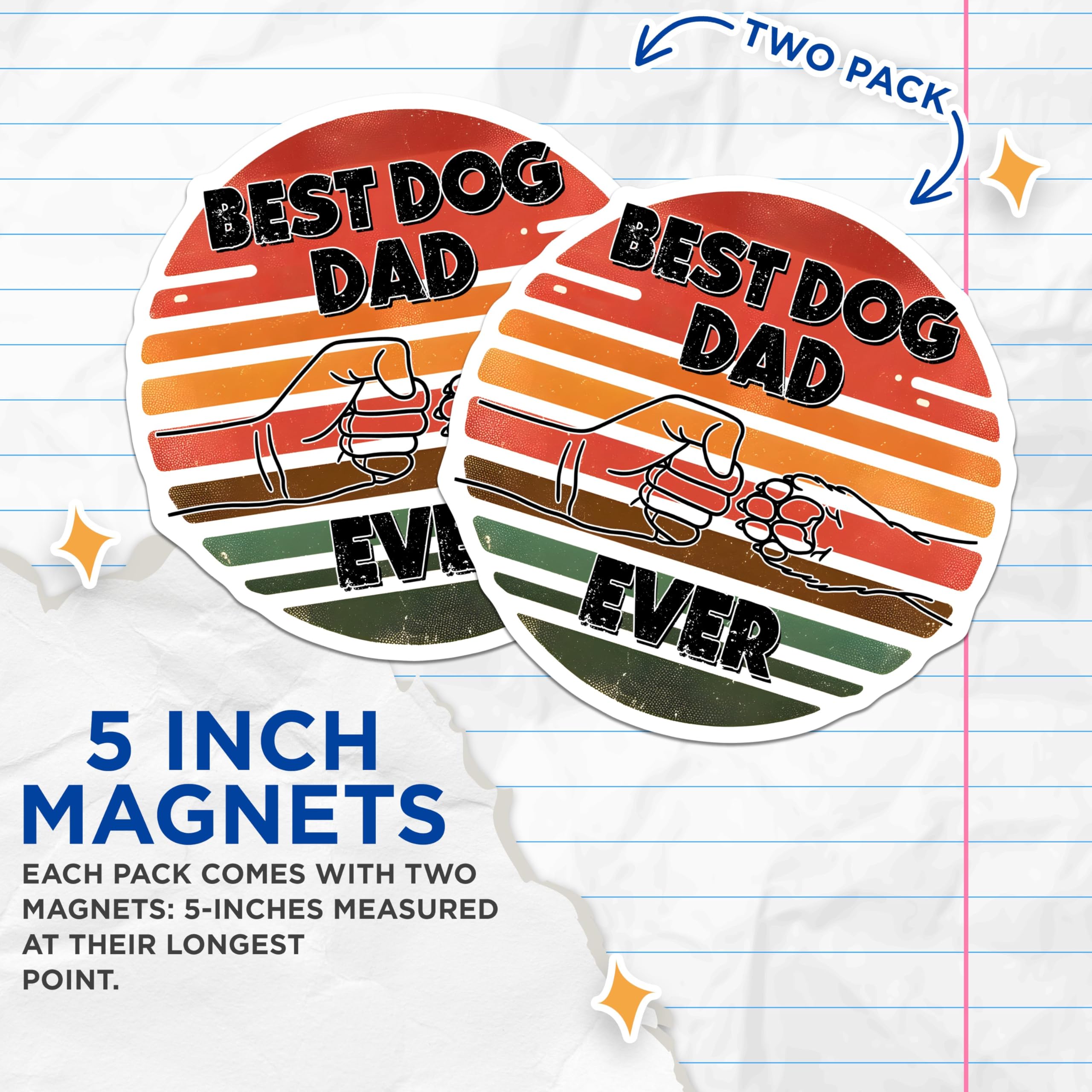 (2 Pack) Best Dog Dad Ever Magnets - Fun Dog Lover - Pet Parent - Dog Dad Gifts - 5" On Longest Side - for Cars, Refrigerators, Toolboxes, Lockers - Made in USA BMCS3241