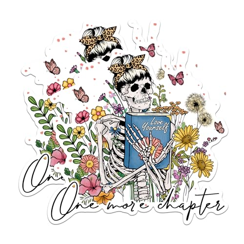 (2 Pack) Love Yourself Skeleton Stickers - Floral Skeleton Reading Stickers - Inspirational Motivational Stickers - 5" On Longest Side - Sticks to Any Smooth Flat Surface - Made in USA - BMCS3037