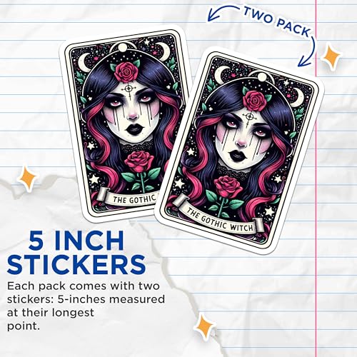 (2 Pack) The Gothic Witch Stickers - Dark Aesthetic - Gothic Art Witchcraft Spooky - 5" On Longest Side - Sticks to Smooth Flat Surfaces - Made in USA - BMCS5419