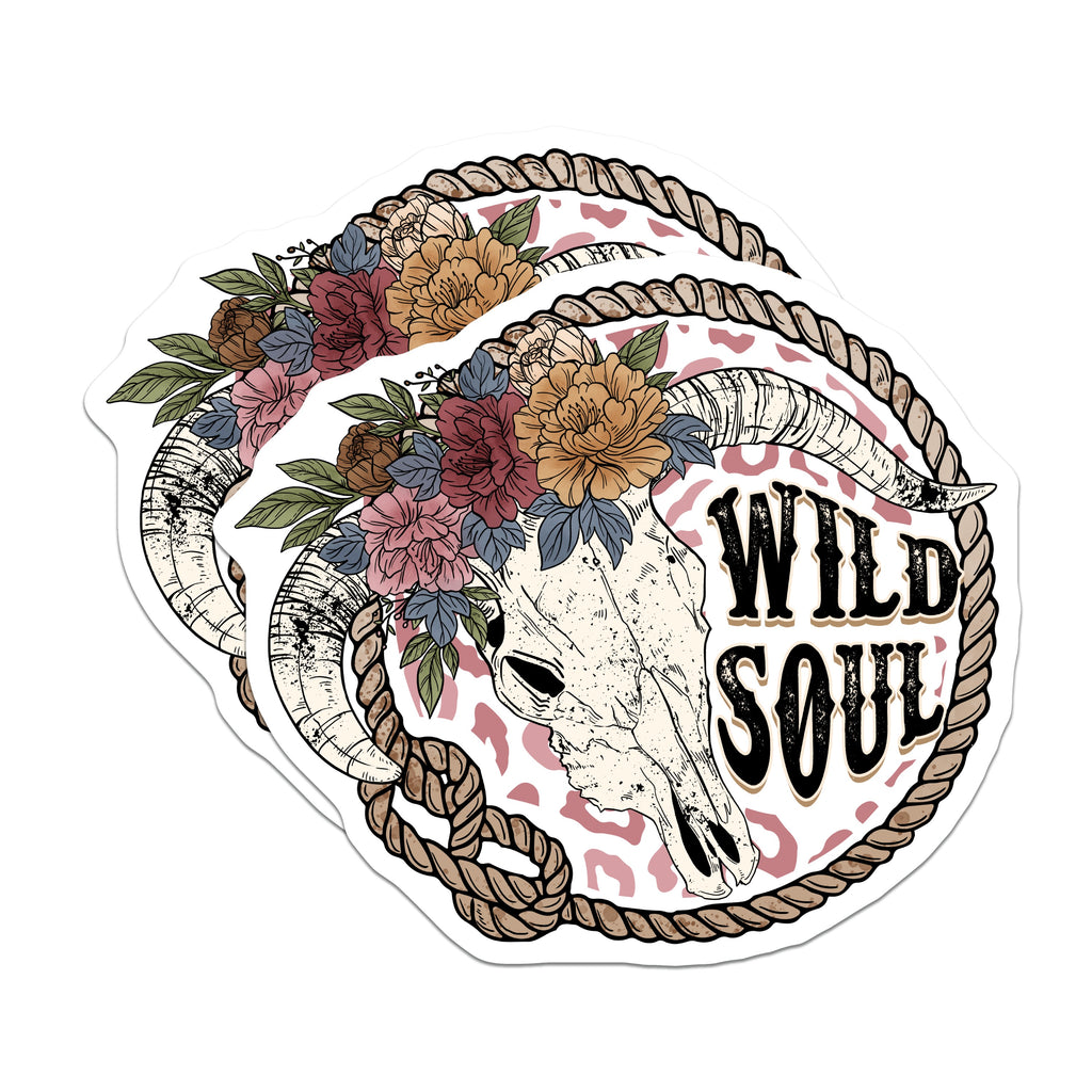(2 Pack) Wild Soul Magnets - Boho Floral Ram Skull Decor - Western Cowgirl Home Art Aesthetic - 5 Inches On Longest Side - Thick Durable Magnet - Made in USA - MAG36587