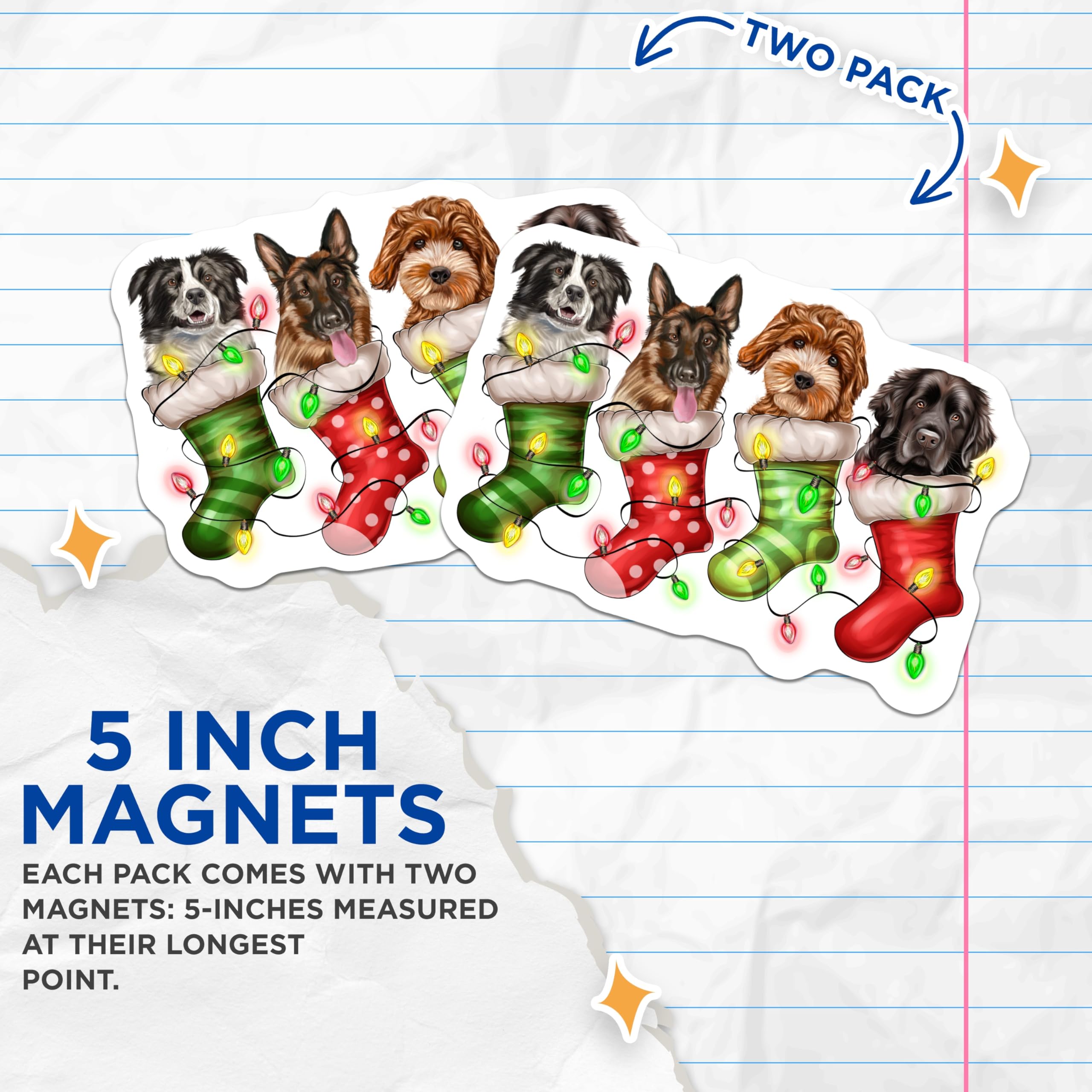 (2 Pack) Christmas Dog Stocking Magnets - Holiday Pet Lover Decor - Xmas Animal Refrigerator Accent - 5 Inches On Longest Side - Thick Durable Magnet - Made in USA - MAG27641