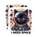 (2 Pack) Cat Space Stickers - Astronaut Cat Stickers - I Need Space Stickers - Cute Cat Stickers - Space Theme Stickers - 5" On Longest Side - Sticks to Smooth Flat Surfaces - Made in USA - BMCS4601