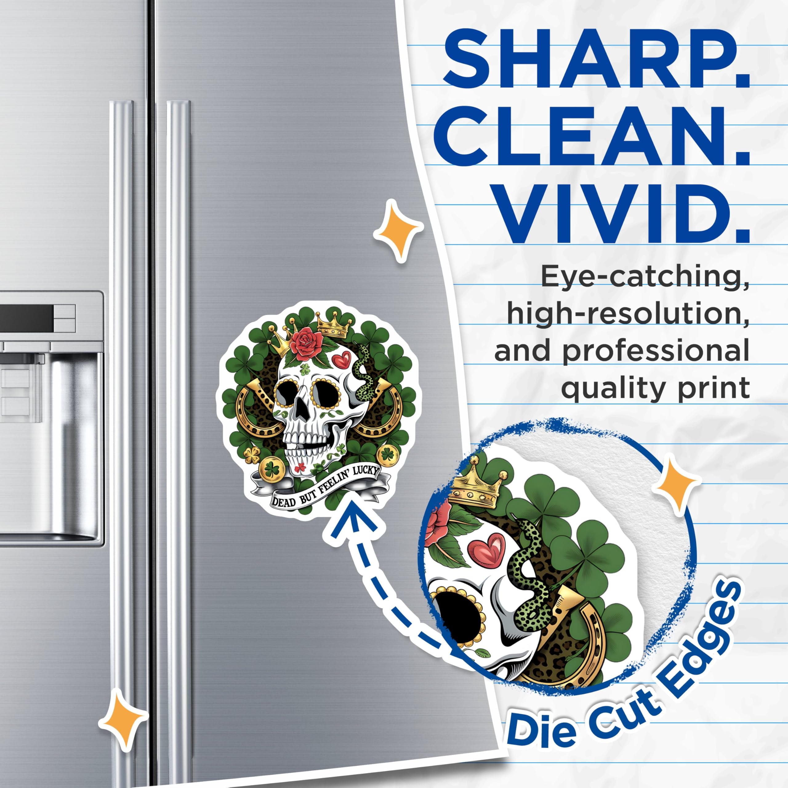 (2 Pack) Dead But Feelin Lucky Magnets - Skull ation - St Patricks Day - 5" On Longest Side - for Cars, Fridges, Toolboxes - Made in USA - MAG4394
