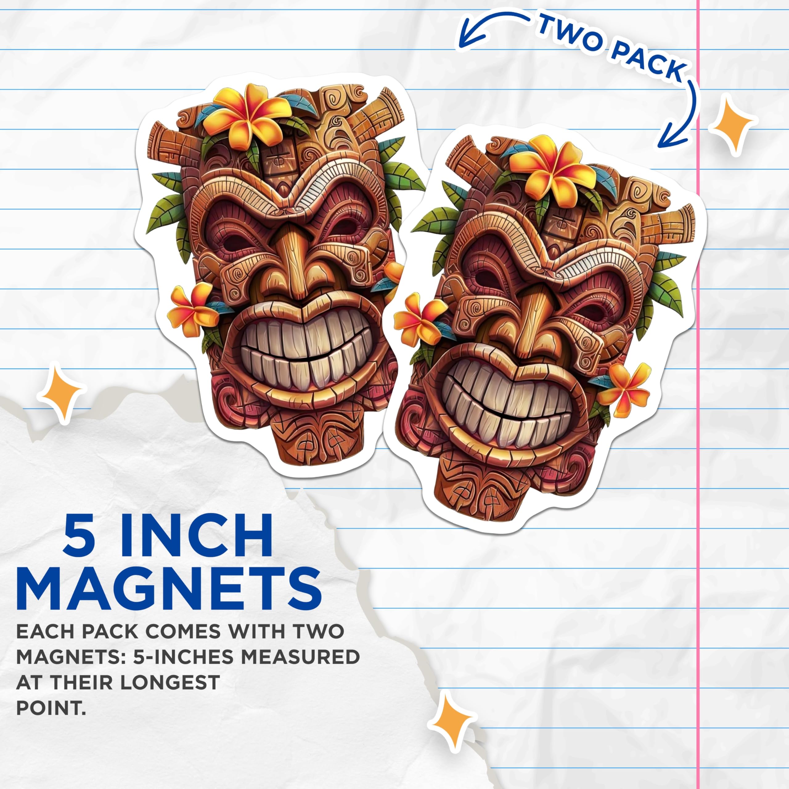 (2 Pack) Hawaiian Tiki Mask Magnets - Tropical Island Decor - Polynesian Luau Theme Fridge Accessory - 5 Inches On Longest Side - Thick Durable Magnet - Made in USA - MAG22991
