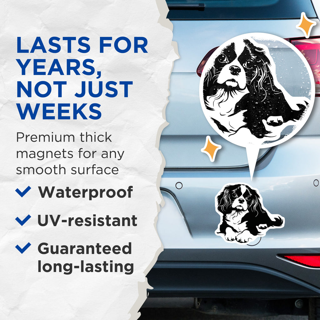 (2 Pack) Cavalier Spaniel Magnets - King Charles Dog Decor - Pet Refrigerator Accent - Animal Graphic Collection - 5 Inches On Longest Side - Thick Durable Magnet - Made in USA - MAG36928