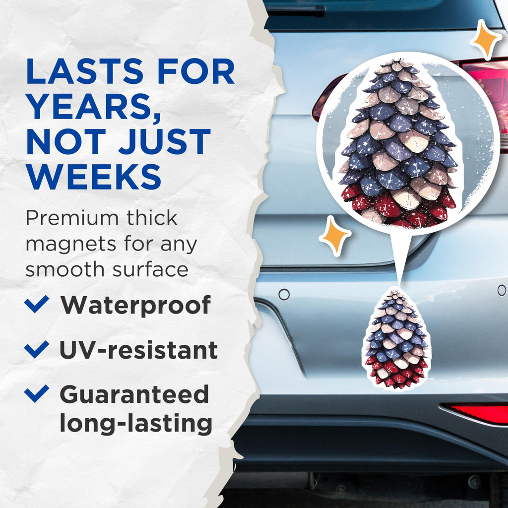 (2 Pack) Festive Pine Cone Magnets - Abstract Christmas Tree Decor - Winter Holiday Fridge Magnets - 5 Inches On Longest Side - Thick Durable Magnet - Made in USA - MAG20126