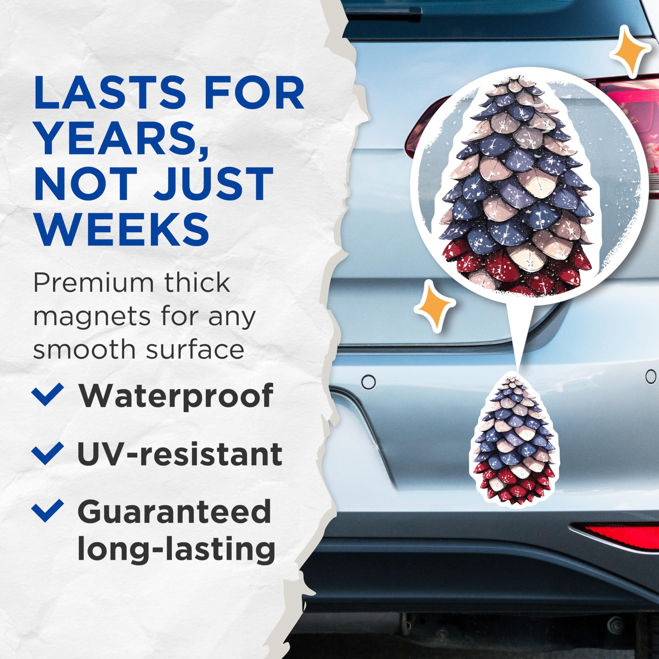 (2 Pack) Festive Pine Cone Magnets - Abstract Christmas Tree Decor - Winter Holiday Fridge Magnets - 5 Inches On Longest Side - Thick Durable Magnet - Made in USA - MAG20126