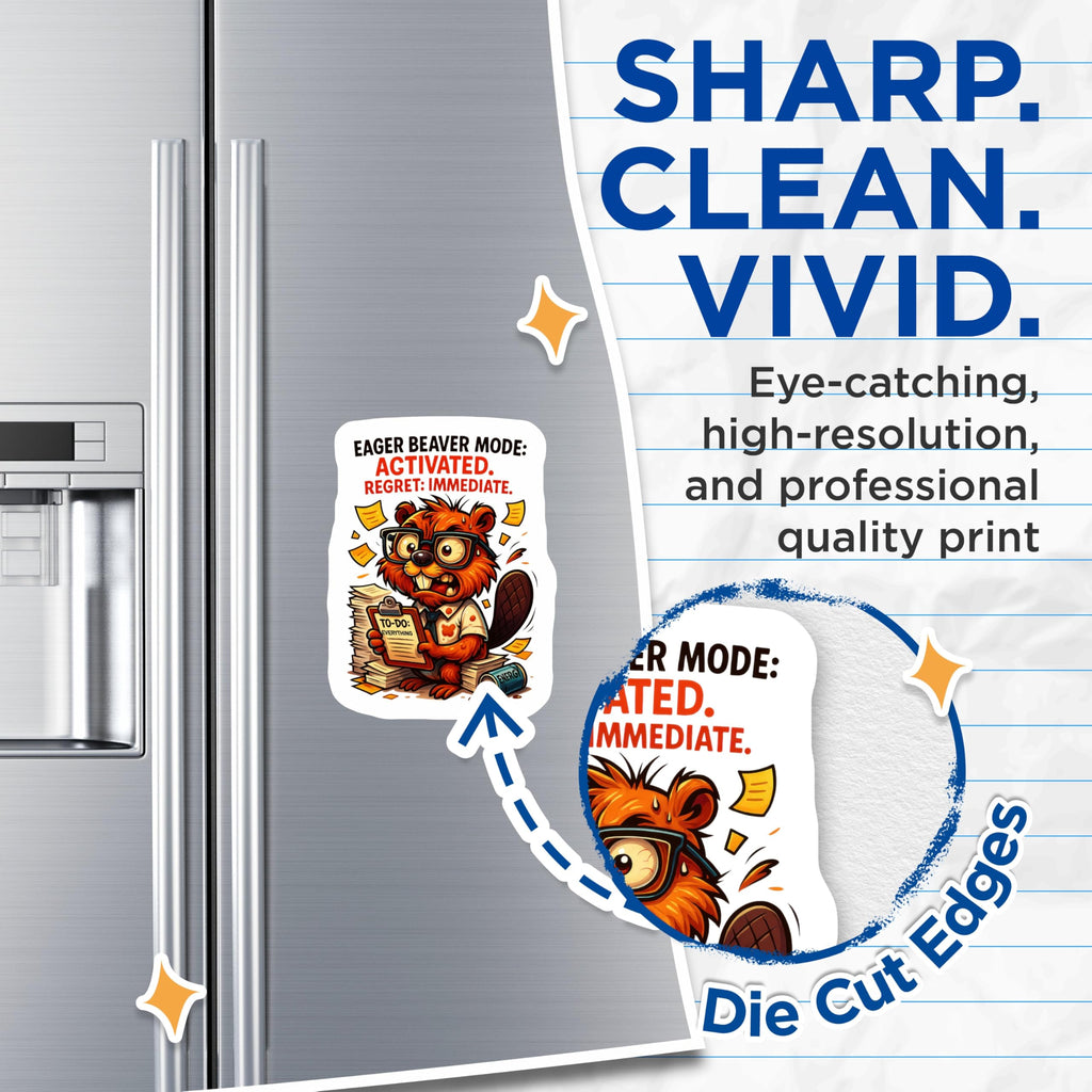 (2 Pack) Eager Beaver Mode Magnets - Activated Work Stress Humor - Immediate Regret To Do List Office Desk Refrigerator Decor - 5 Inches On Longest Side - Thick Durable Magnet - Made in USA - MAG22636