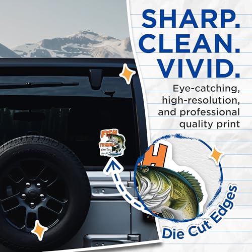 (2 Pack) Fish Tremble Stickers - Funny Fishing Stickers - Angler Humor Stickers - 5" On Longest Side - Sticks to Smooth Flat Surfaces - Made in USA - BMCS4523