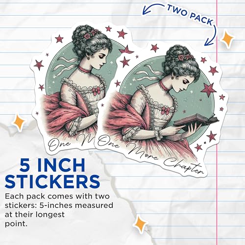 (2 Pack) Literary Book Lover Stickers - Vintage Reading Art - Classic Story Enthusiast - 5" On Longest Side - Sticks to Smooth Flat Surfaces - Made in USA - BMCS6573