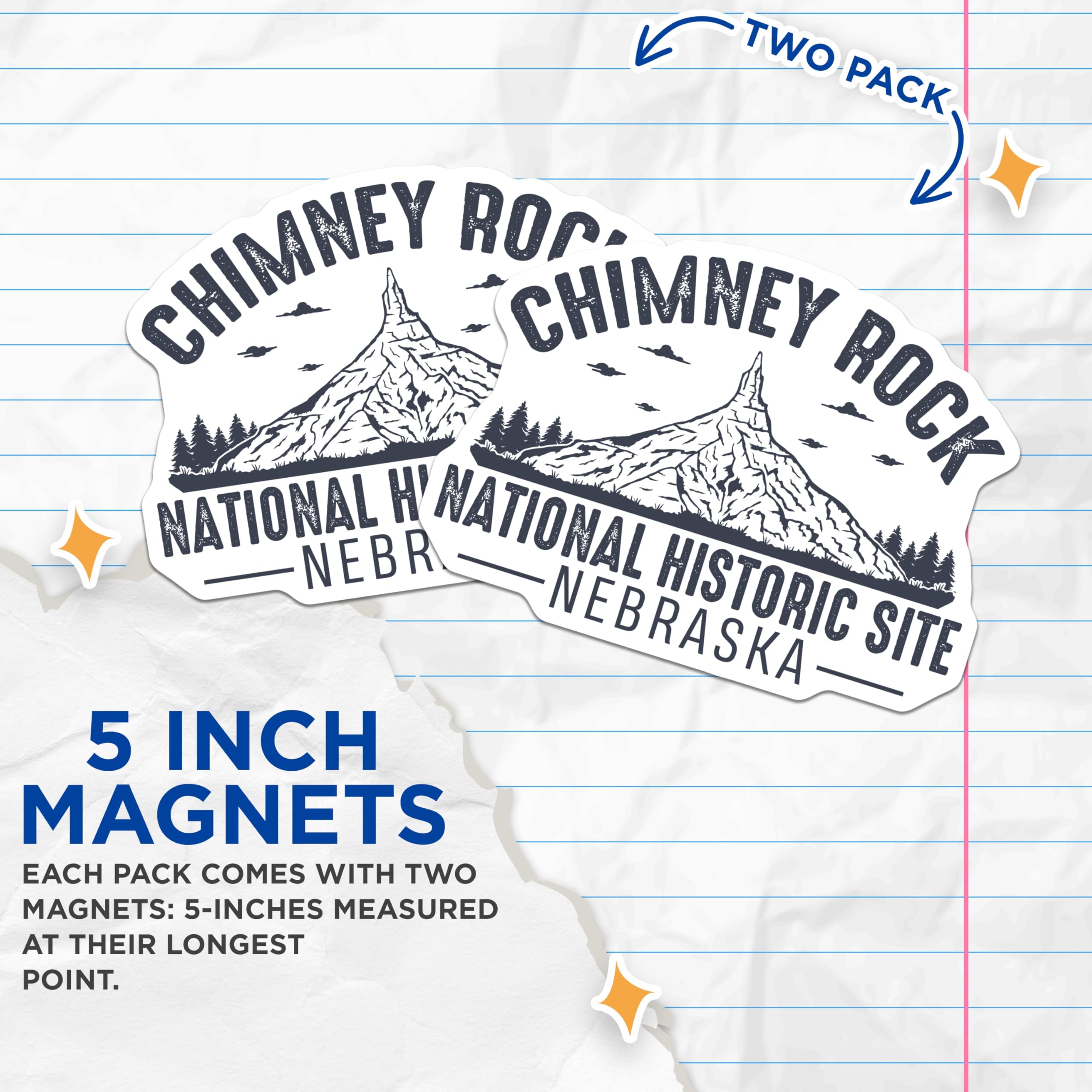 (2 Pack) Chimney Rock Nebraska Magnets - National Historic Site - Travel Souvenir - 5" On Longest Side - Premium Magnet - for Cars, Refrigerators, Toolboxes, Lockers - Made in USA - MAG17993