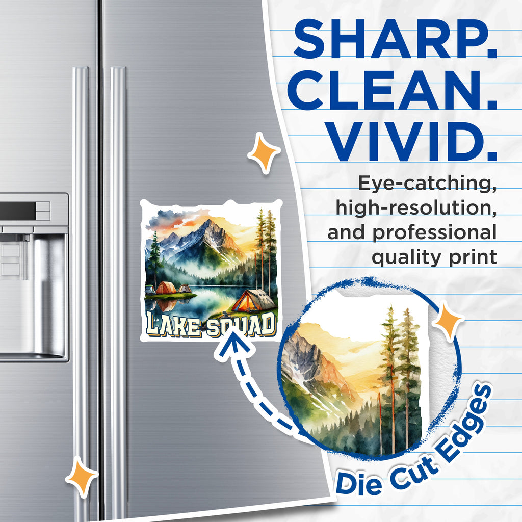 (2 Pack) Lake Squad Magnets - Mountain Camping Decor - Outdoor Adventure - Nature Enthusiast - 5 Inches On Longest Side - Thick Durable Magnet - Made in USA - MAG37679