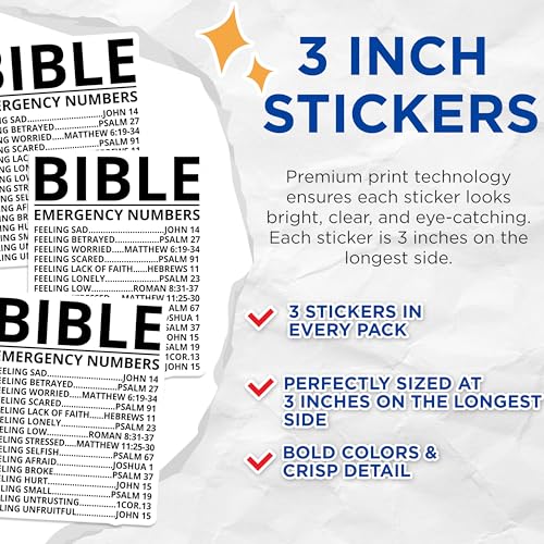 (3 Pack) Bible Emergency Numbers Decals - Religious Verses Decals - Faith Based Stickers - 3 Inches On Longest Side - Easy Peel & Apply - Made in USA - 3MCS2651