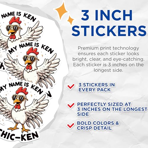 (3 Pack) Chic Ken Decals - Funny Chicken Meme - Laptop Decal - 3 Inches On Longest Side - Easy Peel & Apply - Made in USA - 3MCS0237