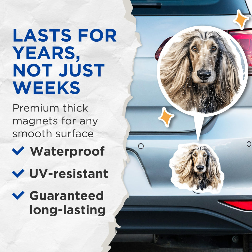 (2 Pack) Afghan Hound Dog Magnets - Elegant Pet Portrait - Dog Lover Home Decor - 5 Inches On Longest Side - Thick Durable Magnet - Made in USA - MAG27689