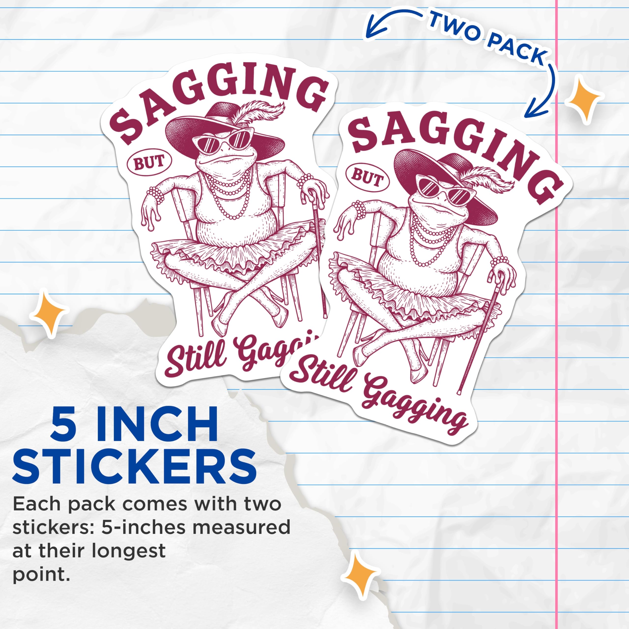 (2 Pack) Sagging Frog Stickers - Funny Meme Stickers - Novelty Frog Design - 5" On Longest Side - Sticks to Smooth Flat Surfaces - Made in USA - BMCS14379