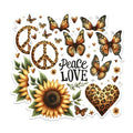 (2 Pack) Peace Love Stickers - Butterfly Stickers - Sunflower Stickers - Leopard Print Stickers - 5" On Longest Side - Sticks to Any Smooth Flat Surface - Made in USA - BMCS2910