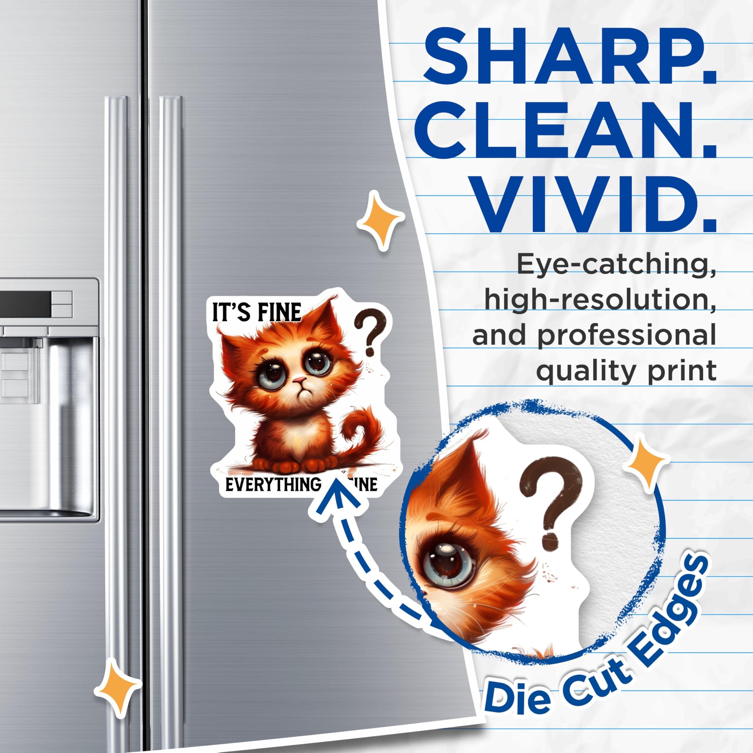 (2 Pack) Cute Cat Magnets - Funny Cat Meme - It's Fine Everything is Fine - 5" On Longest Side - Premium Magnet - for Cars, Refrigerators, Toolboxes, Lockers - Made in USA - MAG14233