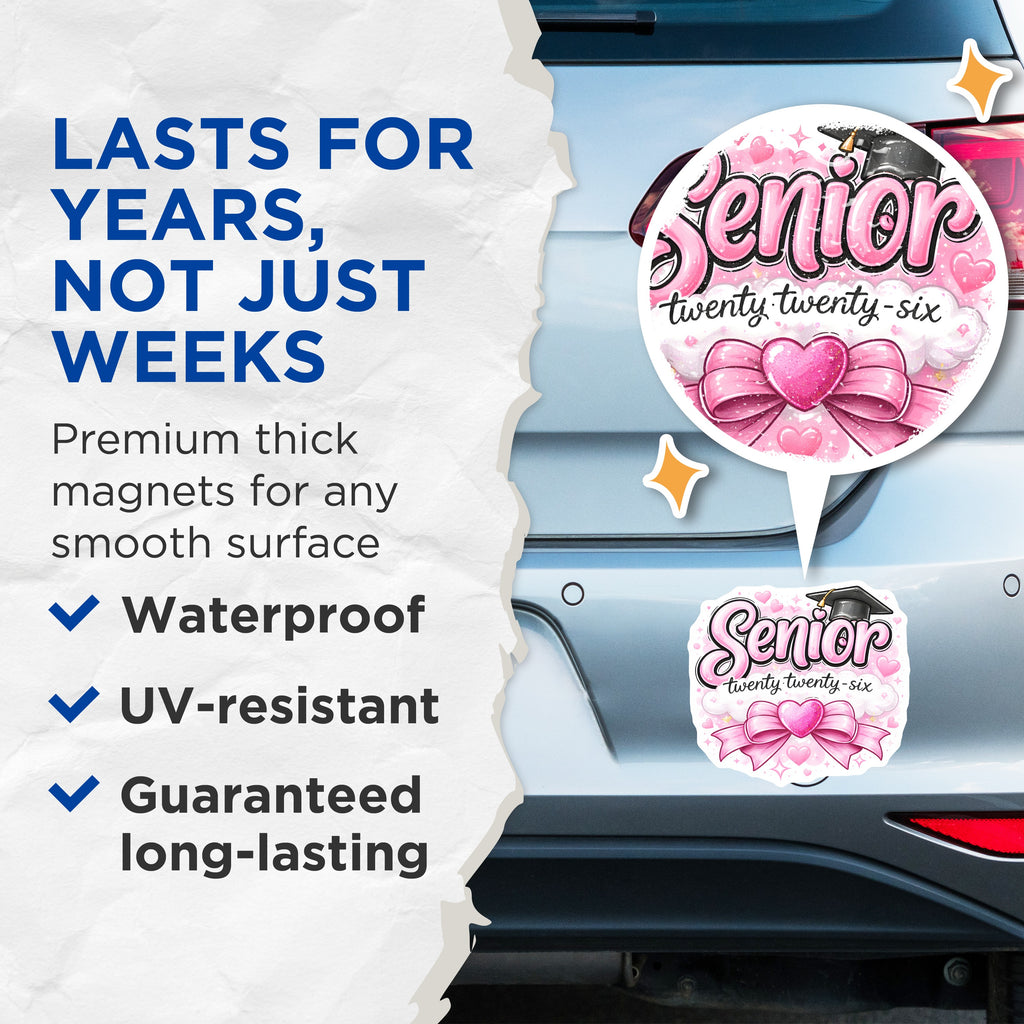 (2 Pack) Senior 2026 Magnets - Graduation Class of 2026 - High School College Graduate Decor - 5 Inches On Longest Side - Thick Durable Magnet - Made in USA - MAG37590