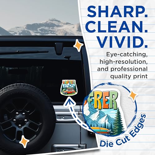 (2 Pack) Wanderer Adventure Stickers - Mountain Car Camping Stickers - Outdoor Explorer Stickers - 5" On Longest Side - Sticks to Any Smooth Flat Surface - Made in USA - BMCS3271