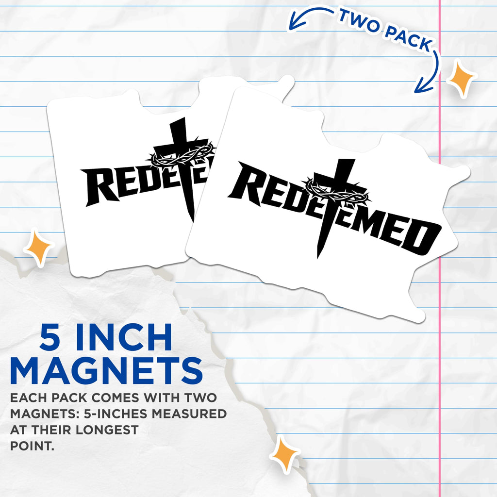 (2 Pack) Redeemed Magnets - Christian Faith Decor - Religious Symbol Artwork - 5 Inches On Longest Side - Thick Durable Magnet - Made in USA - MAG20517