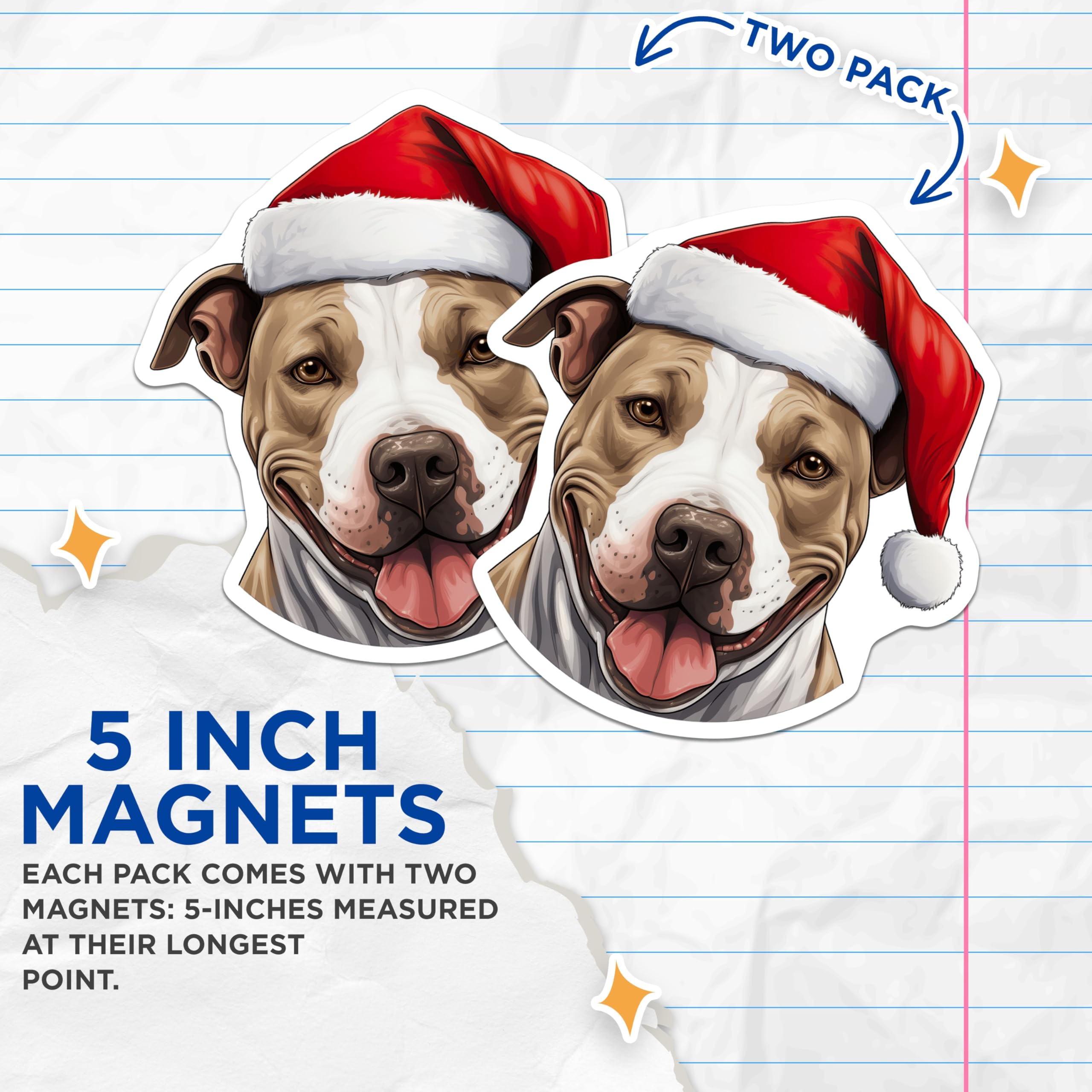 (2 Pack) Pitbull Santa Hat Magnets - Christmas Dog Decor - Festive Pet Refrigerator Accents - 5 Inches On Longest Side - Thick Durable Magnet - Made in USA - MAG28382