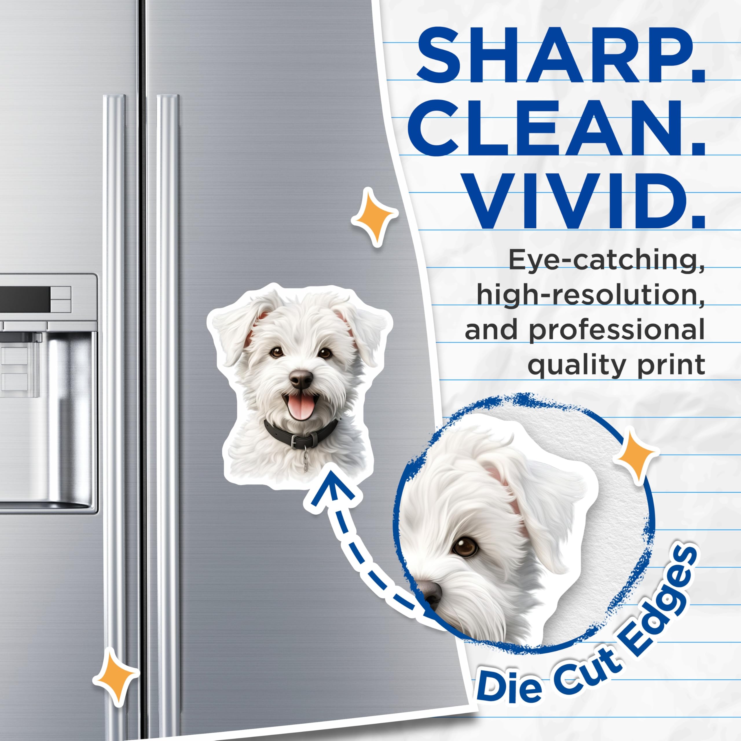 (2 Pack) White Fluffy Dog Magnets - Dog Mom Refrigerator Decor - Cute Puppy Animal Art - 5 Inches On Longest Side - Thick Durable Magnet - Made in USA - MAG29941
