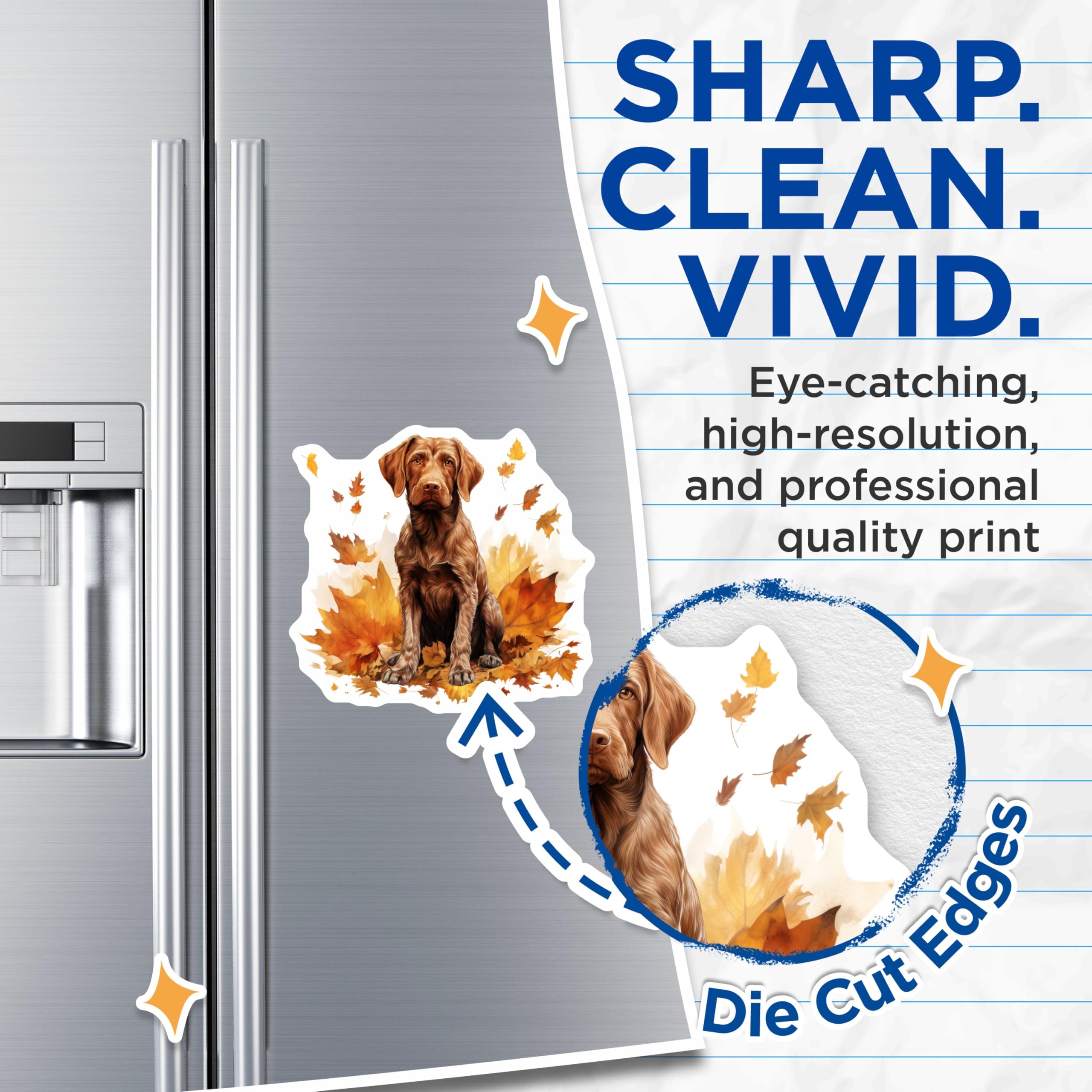 (2 Pack) Brown Retriever Dog Magnets - Autumn Leaves Decor - Dog Lover Pet Parent Fridge Accent - 5 Inches On Longest Side - Thick Durable Magnet - Made in USA - MAG28272