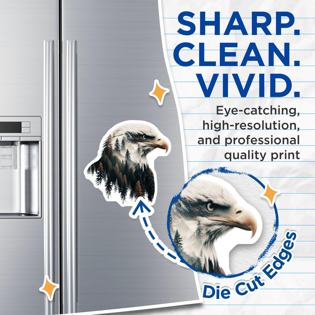 (2 Pack) Eagle Scene Magnets - Mountain Forest Artwork - Nature Inspired Decoration - 5" On Longest Side - Premium Magnet - for Cars, Refrigerators, Toolboxes, Lockers - Made in USA - MAG14263