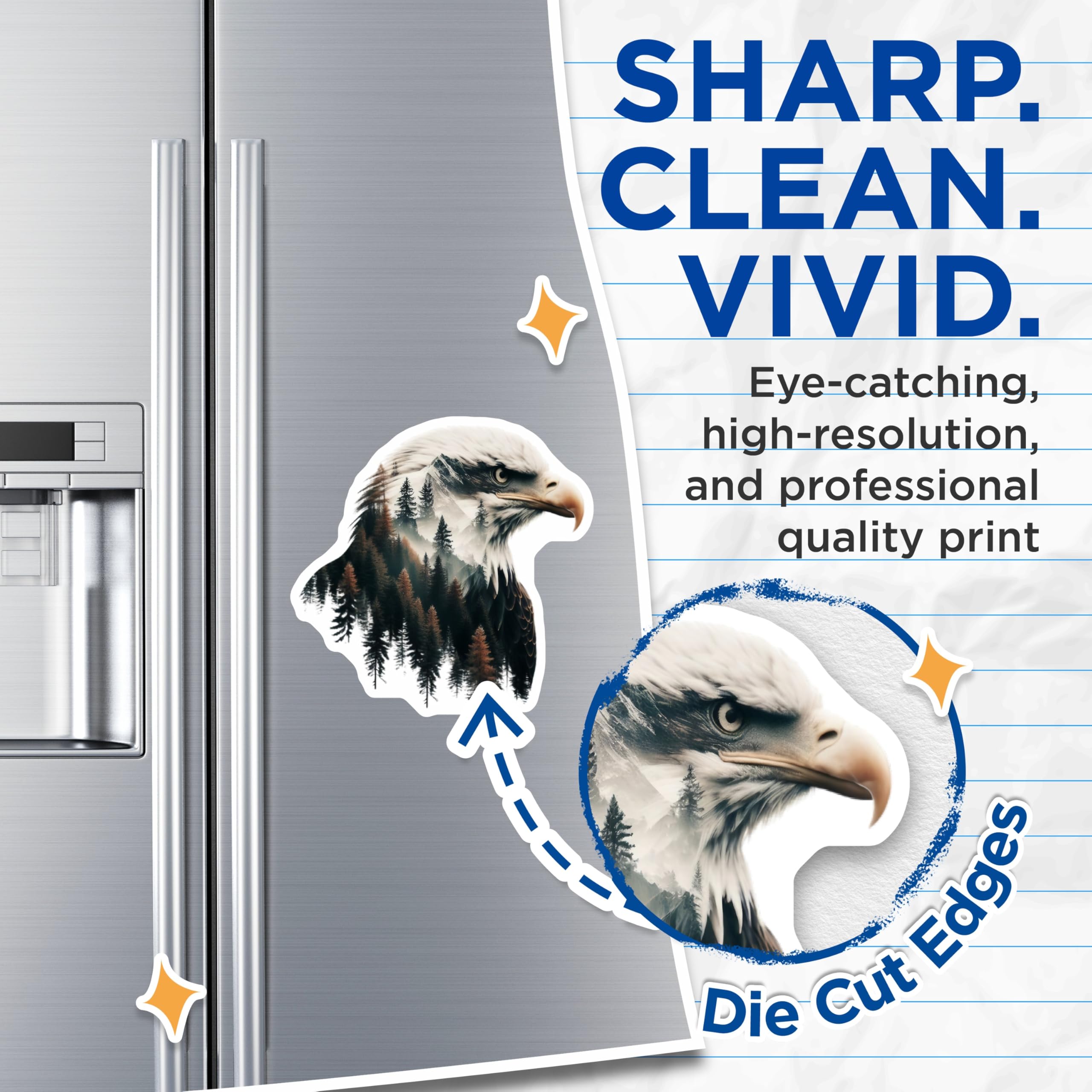 (2 Pack) Eagle Scene Magnets - Mountain Forest Artwork - Nature Inspired Decoration - 5" On Longest Side - Premium Magnet - for Cars, Refrigerators, Toolboxes, Lockers - Made in USA - MAG14263