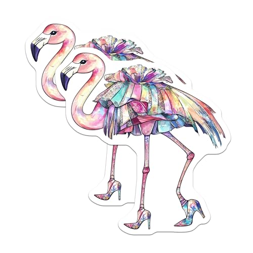 (2 Pack) Flamingo Fashion Stickers - Colorful Bird Art - Fun Animal Design - 5" On Longest Side - Sticks to Smooth Flat Surfaces - Made in USA - BMCS9521