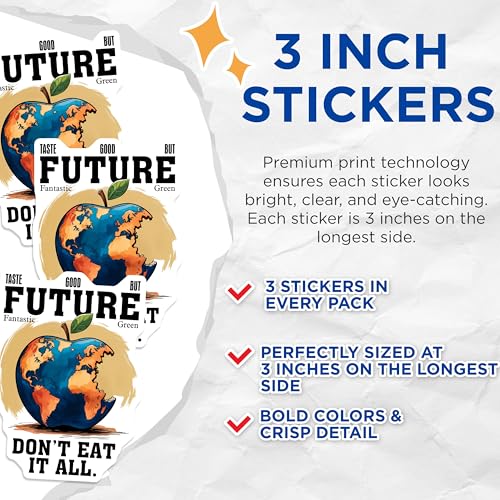 (3 Pack) Earth Apple Decals - Future Generation - Laptop Decal - 3 Inches On Longest Side - Easy Peel & Apply - Made in USA - 3MCS6452